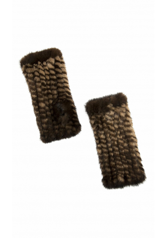 Dwukolorowe, krótkie rękawiczki mitenki z futra z norek