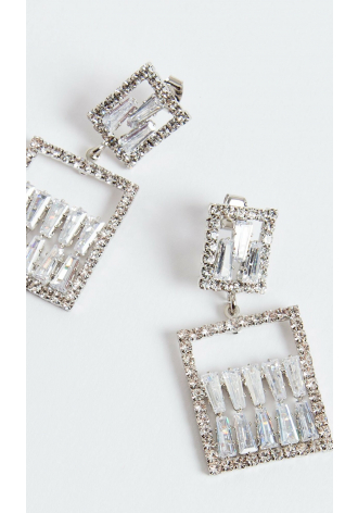 Kolczyki prostokątne w kolorze srebrnym wysadzane kryształkami