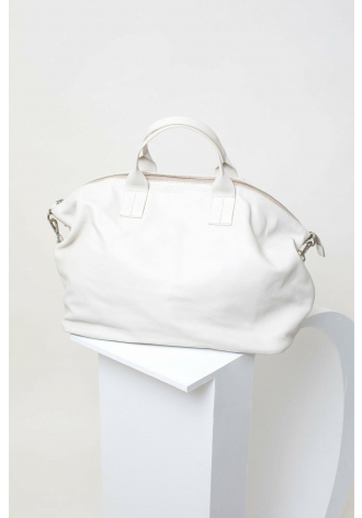 Duża, biała, miękka torba z krótką rączką z dodatkowym długim dopinanym paskiem