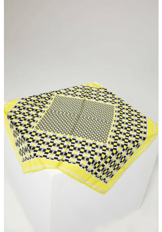 Jedwabna chusta w geometryczny print w odcieniach czerni i limonki