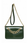 Mała, zielona torebka z ozdobnym złotym łańcuchem