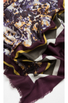 Fioletowozielony, wełniany szal z kolorowym printem
