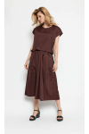 Brązowa, luźna sukienka midi przypominająca zestaw spódnica - bluzka