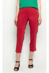 Czerwone spodnie w kant o długości 7/8 bez kieszeni na kryty suwak z boku