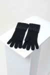 Czarne, dzianinowe rękawiczki z czarnymi jetami, można kompletować  z czapką z tej samej linii