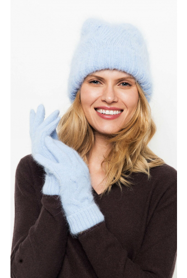 Błękitne, dzininowe rękawiczki z ozdobnym splotem